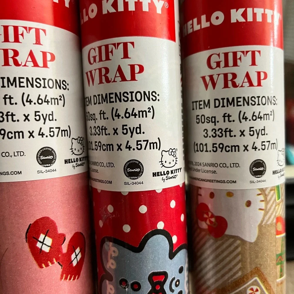 Hello Kitty Christmas Holiday Wrapping Paper Set - Pink, Red, Brown